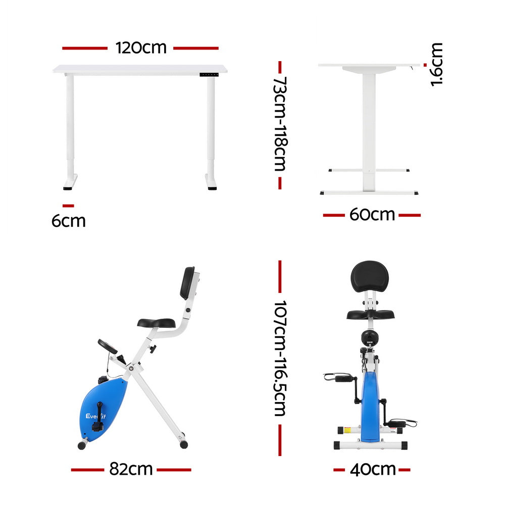Folding X-Bike Desk Bundle | 120cm Auto Standing Desk | Magnetic | White