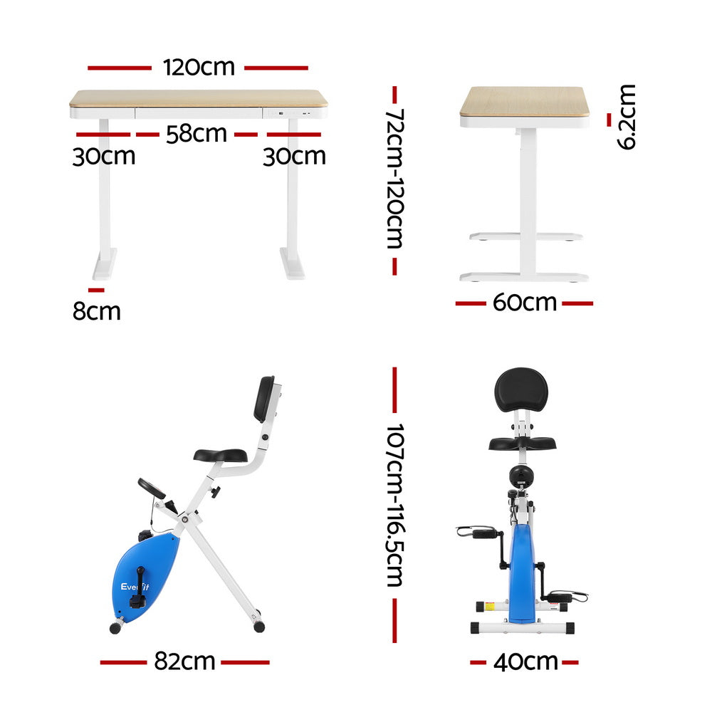 Under Desk X-Bike + Standing Desk Set | 120cm Desk | Magnetic Resistance | Oak