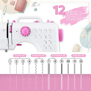 Mini Sewing Machine Kit | 12 Stitches | Portable | LED Lights | Beginner