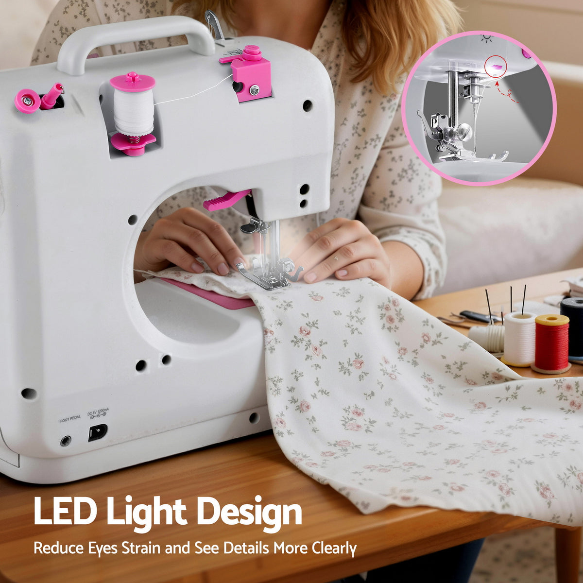 Mini Sewing Machine Kit | 12 Stitches | Portable | LED Lights | Beginner