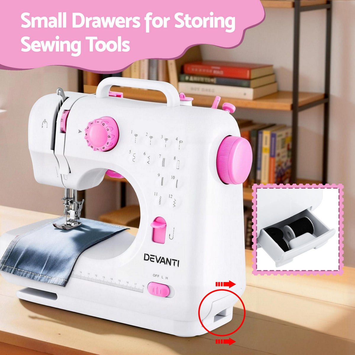 Mini Sewing Machine Kit | 12 Stitches | Portable | LED Lights | Beginner
