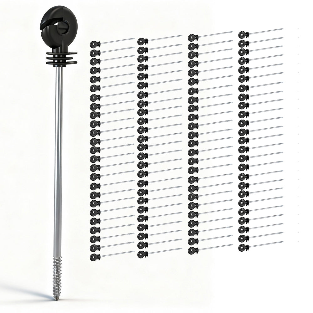 Electric Fence Ring Insulators | 100pcs | Screw-In Stand Off | Black