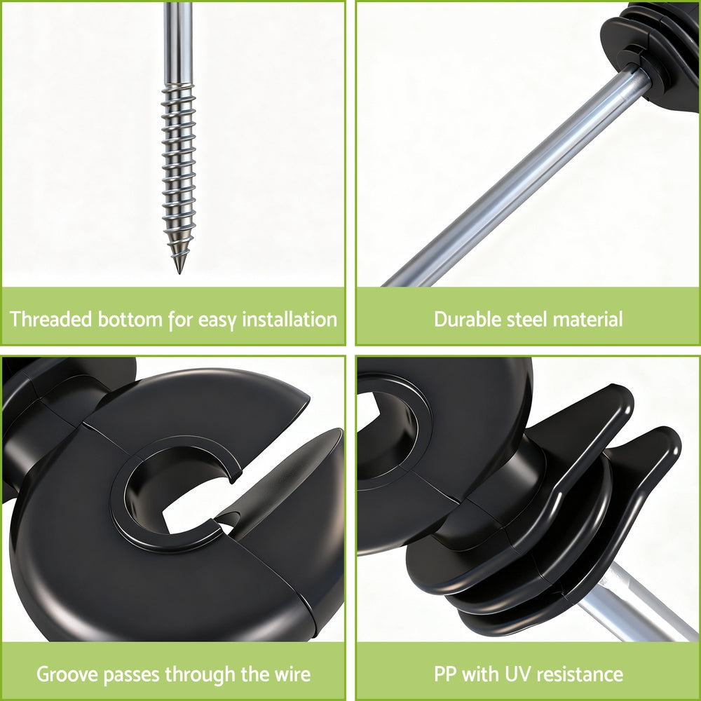 Electric Fence Ring Insulators | 100pcs | Screw-In Stand Off | Black