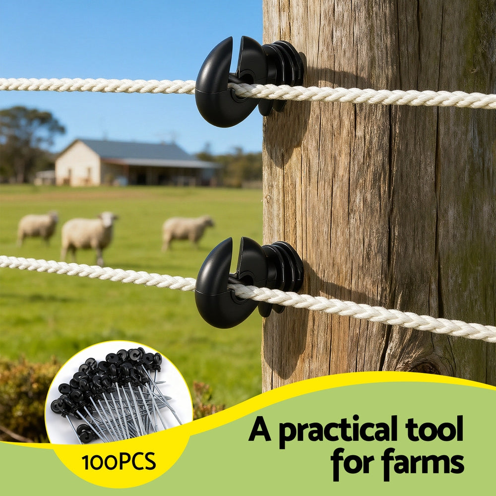 Electric Fence Ring Insulators | 100pcs | Screw-In Stand Off | Black