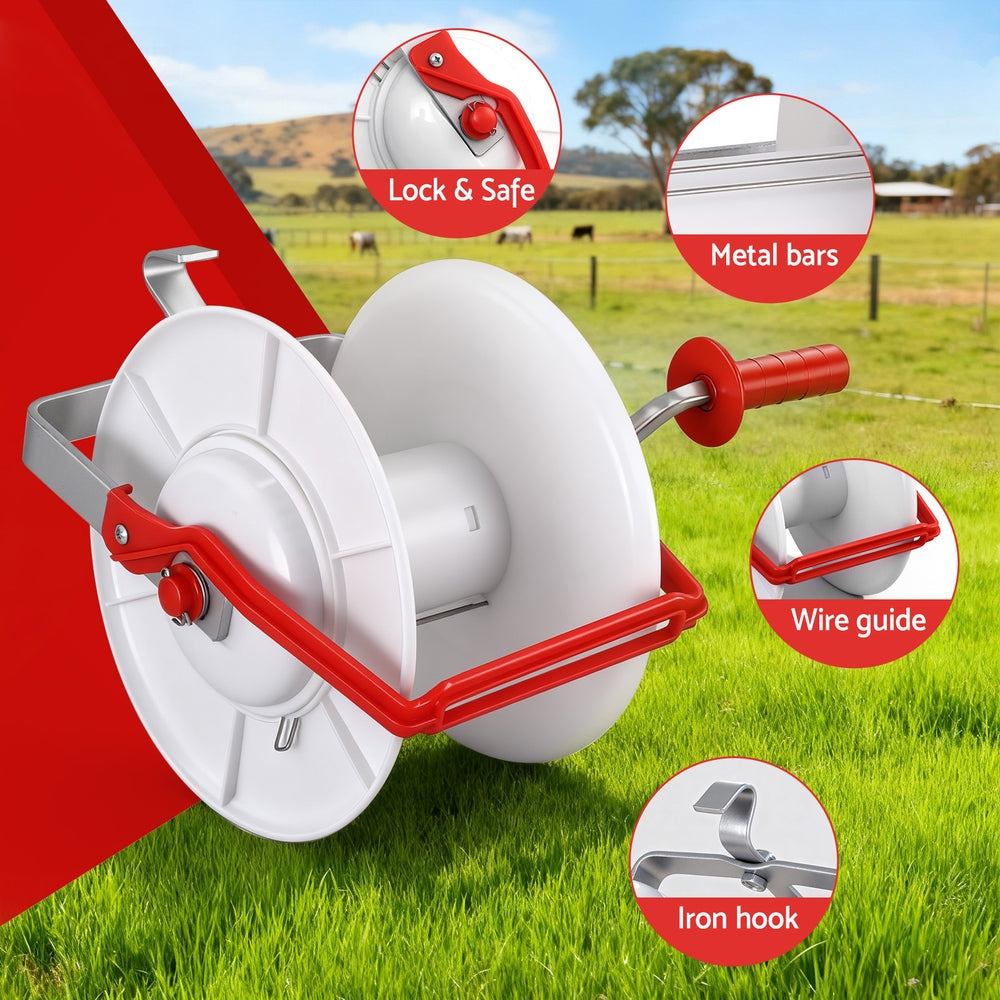 Electric Fence Reel | Geared | Portable Polywire Winder | White