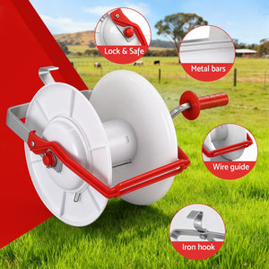 Electric Fence Reel | Geared | Portable Polywire Winder | White