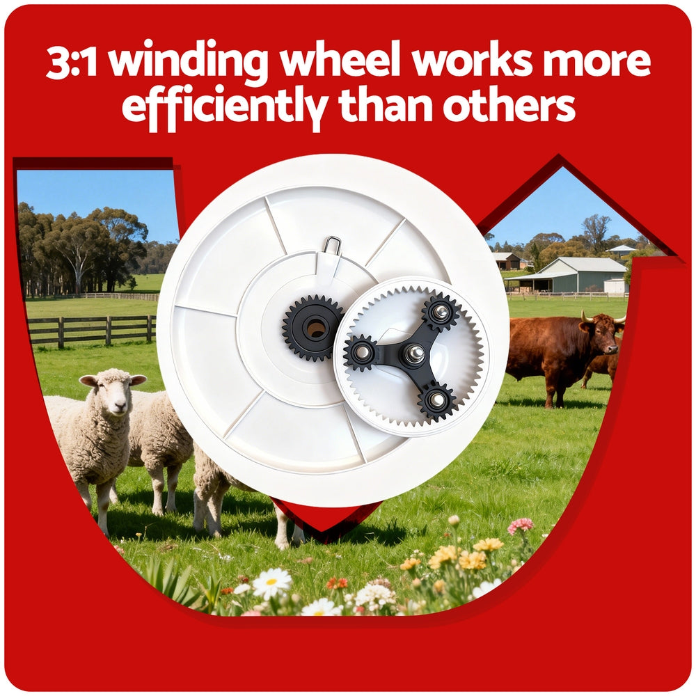 Electric Fence Reel | Geared | Portable Polywire Winder | White