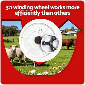 Electric Fence Reel | Geared | Portable Polywire Winder | White