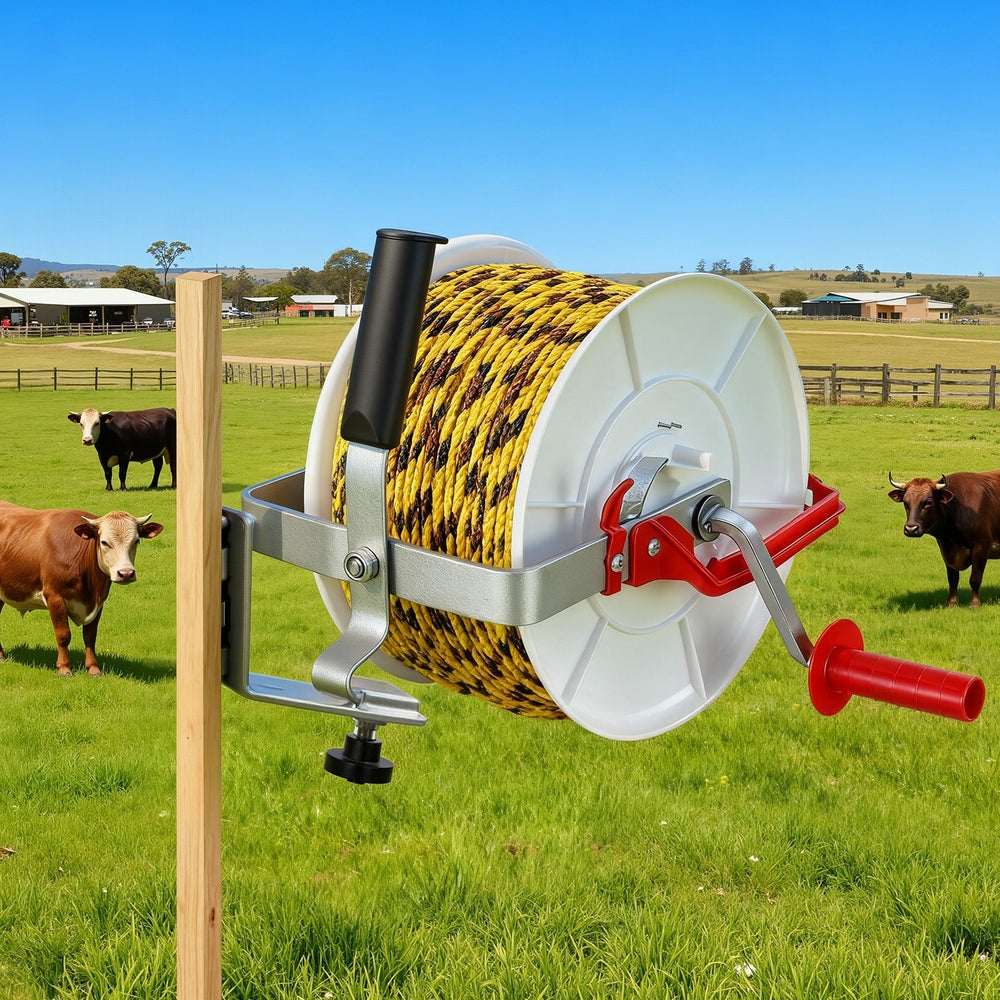 Electric Fence Reel | Geared | Portable Polywire Winder | White
