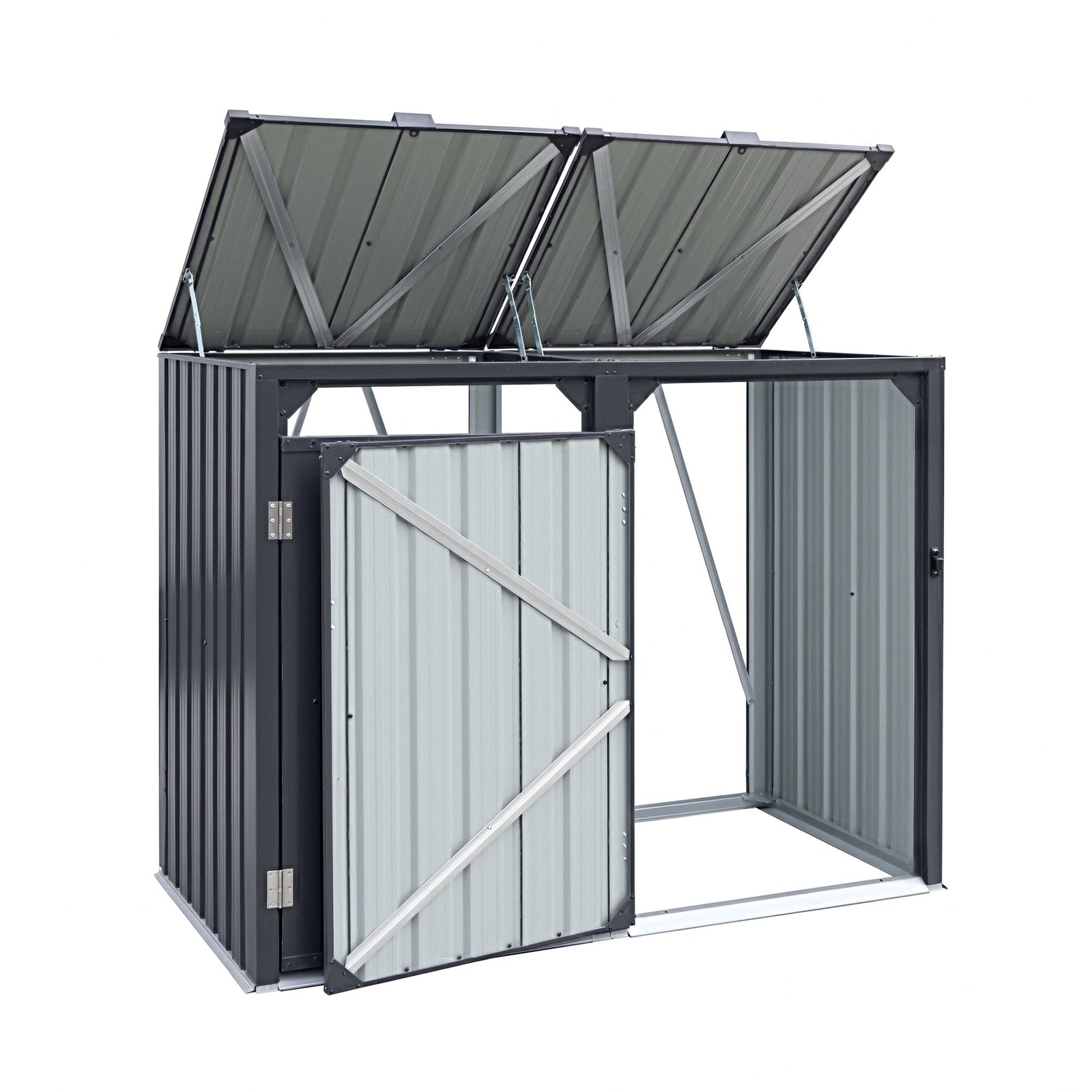 Wheelie Bin Shed | Double Bin Steel Garden Enclosure | Grey