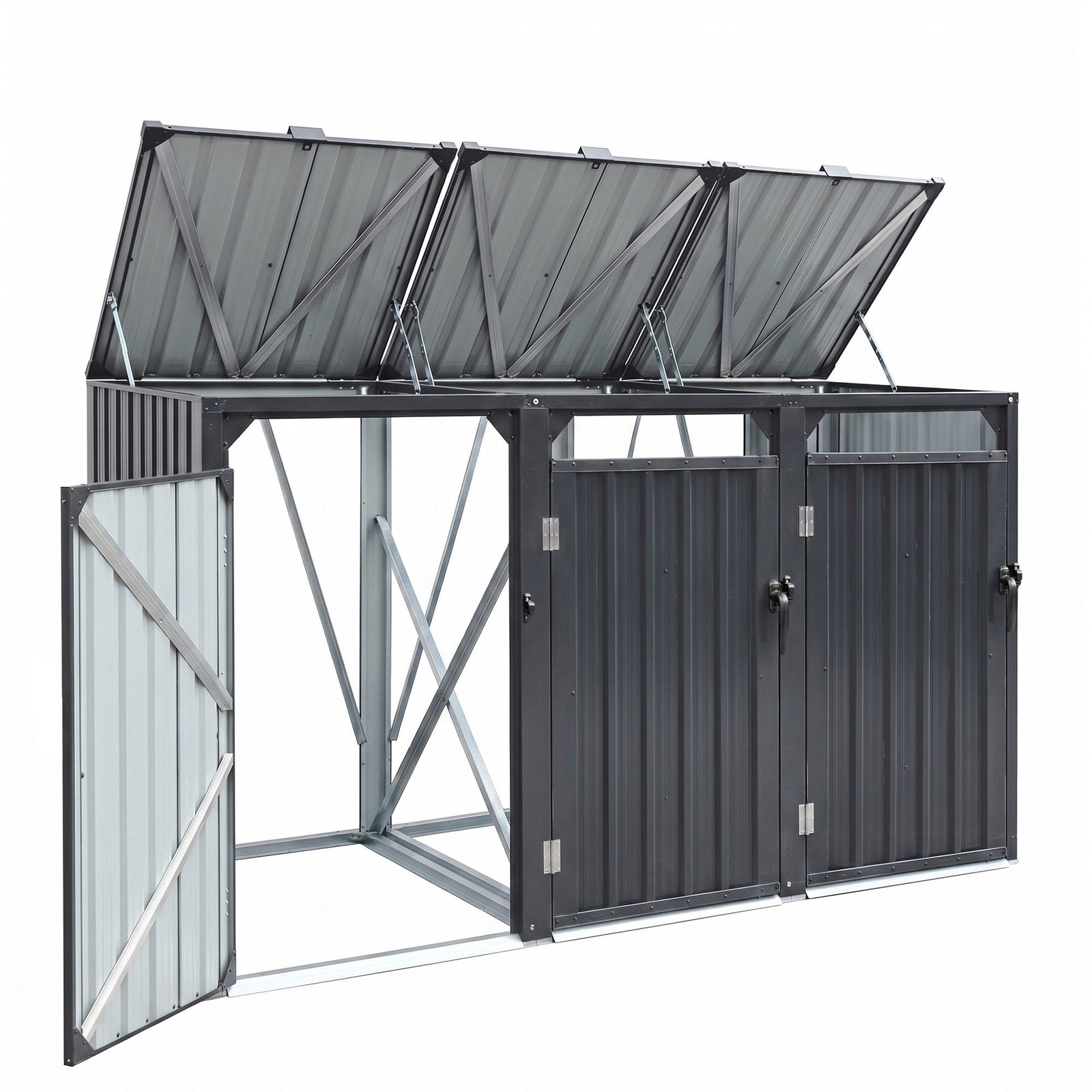 Wheelie Bin Shed | Triple Bin Steel Garden Enclosure | Grey