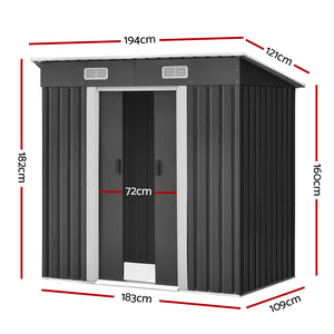 Garden Shed | 1.94x1.21M | Outdoor Storage | Workshop Tool Shelter | Sliding Door