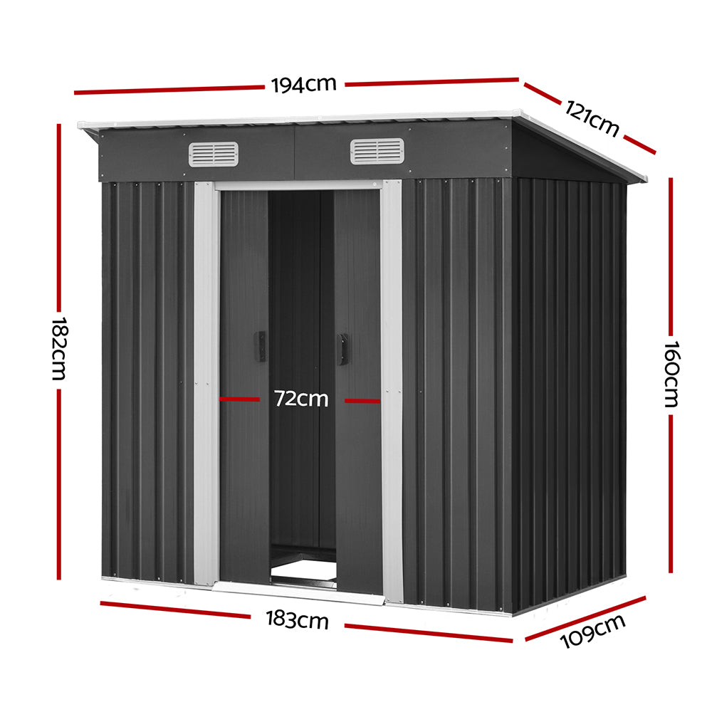 Garden Shed | 1.94x1.21M | Metal Base | Outdoor Storage | Tool Steel House | Sliding Door
