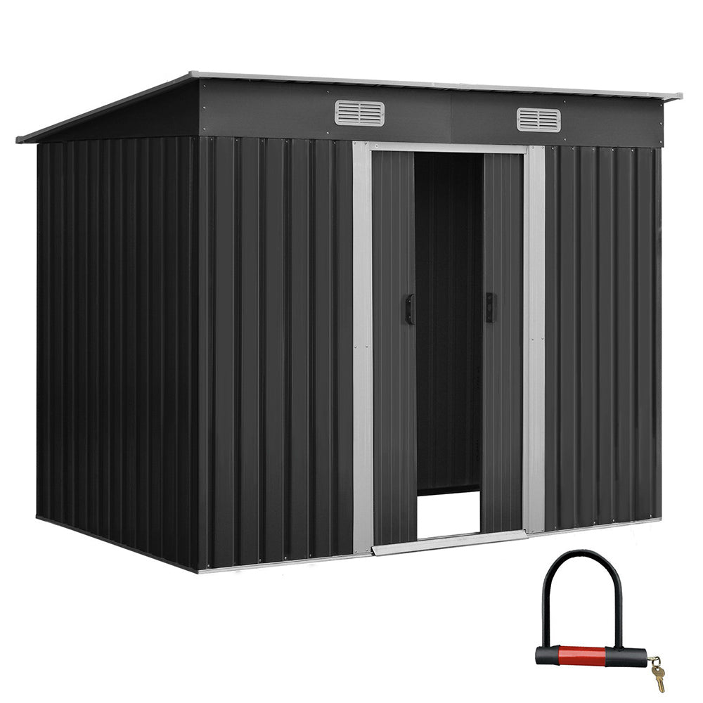 Garden Shed | 2.38x1.31M | Outdoor Storage | Tool Metal Workshop Shelter | Sliding Door