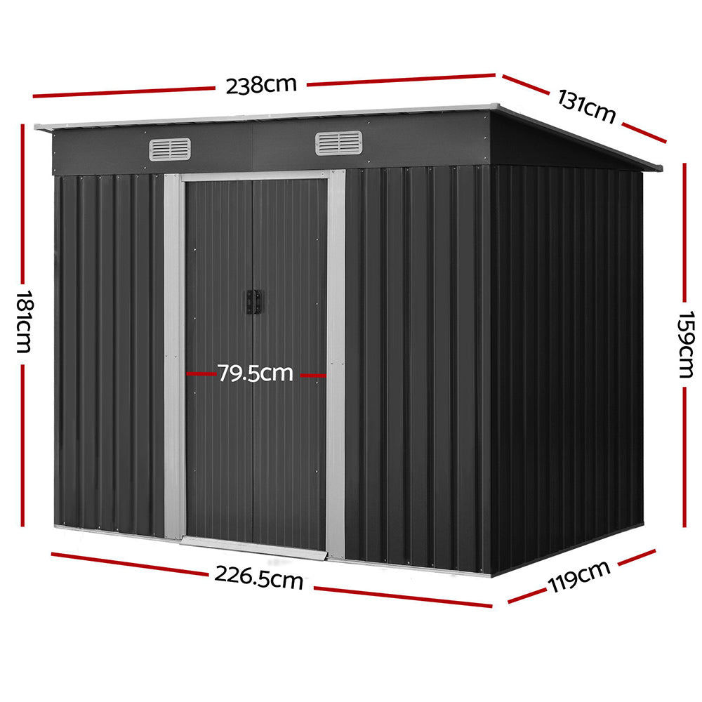 Garden Shed | 2.38x1.31M | Outdoor Storage | Tool Metal Workshop Shelter | Sliding Door