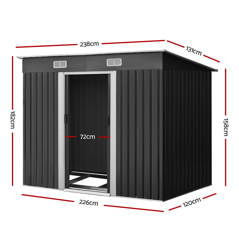Garden Shed | 2.38x1.31M | Metal Base | Outdoor Storage | Tool Workshop | Sliding Door