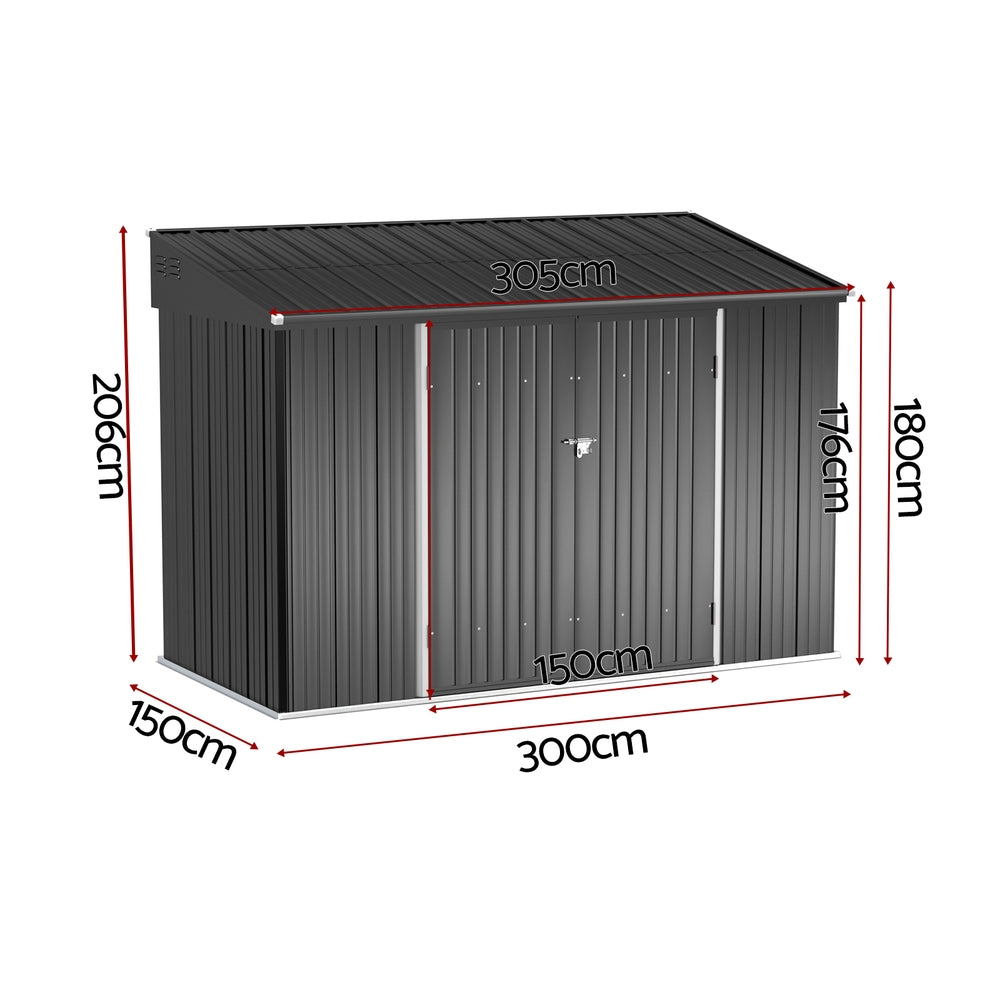 Galvanised Steel Shed | 3.05x1.5m | Outdoor Storage Workshop