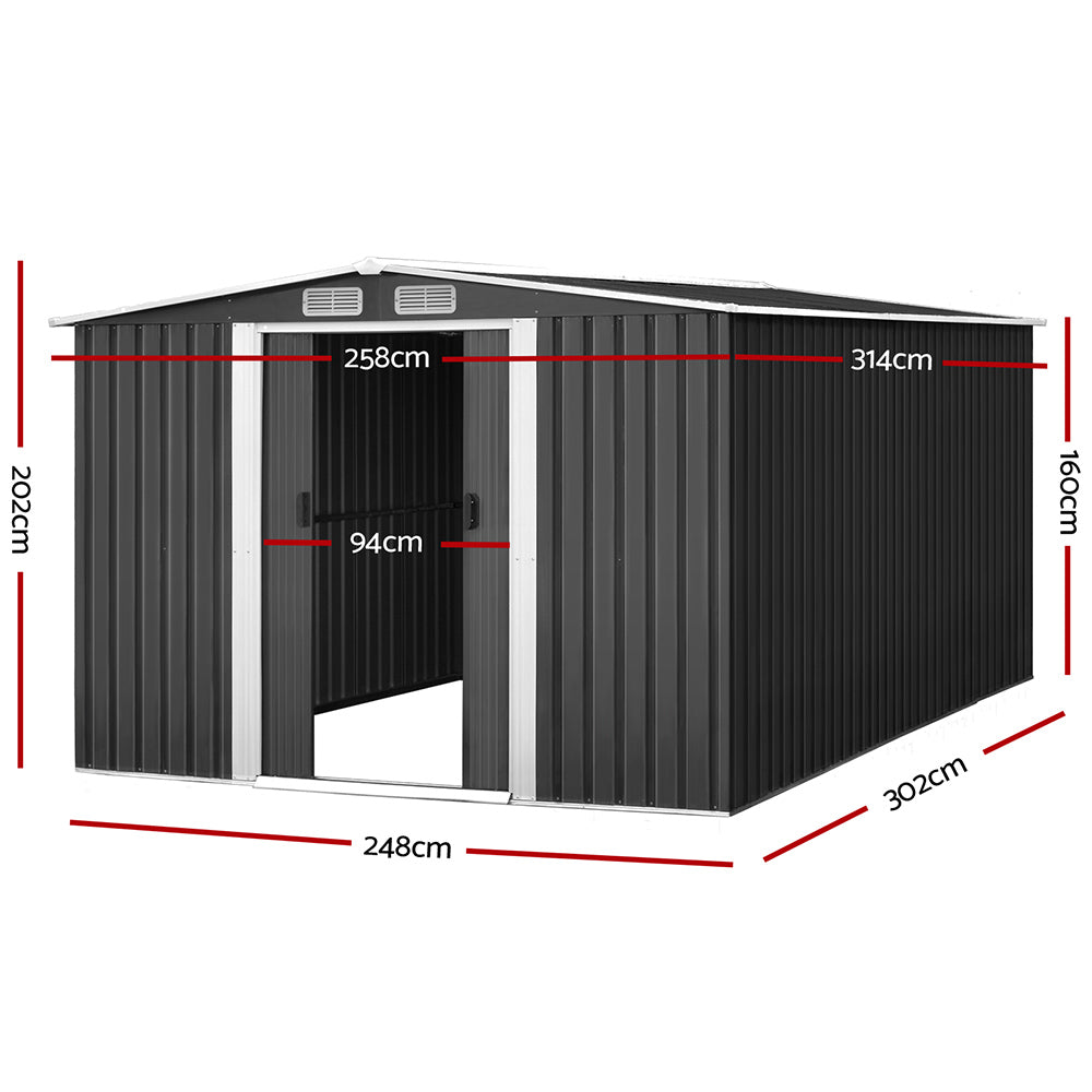 Garden Shed | 2.58x3.14M | Metal Base | Outdoor Storage Workshop | Shelter | Sliding Door