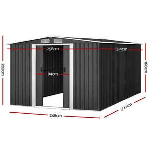 Garden Shed | 2.58x3.14M | Metal Base | Outdoor Storage Workshop | Shelter | Sliding Door