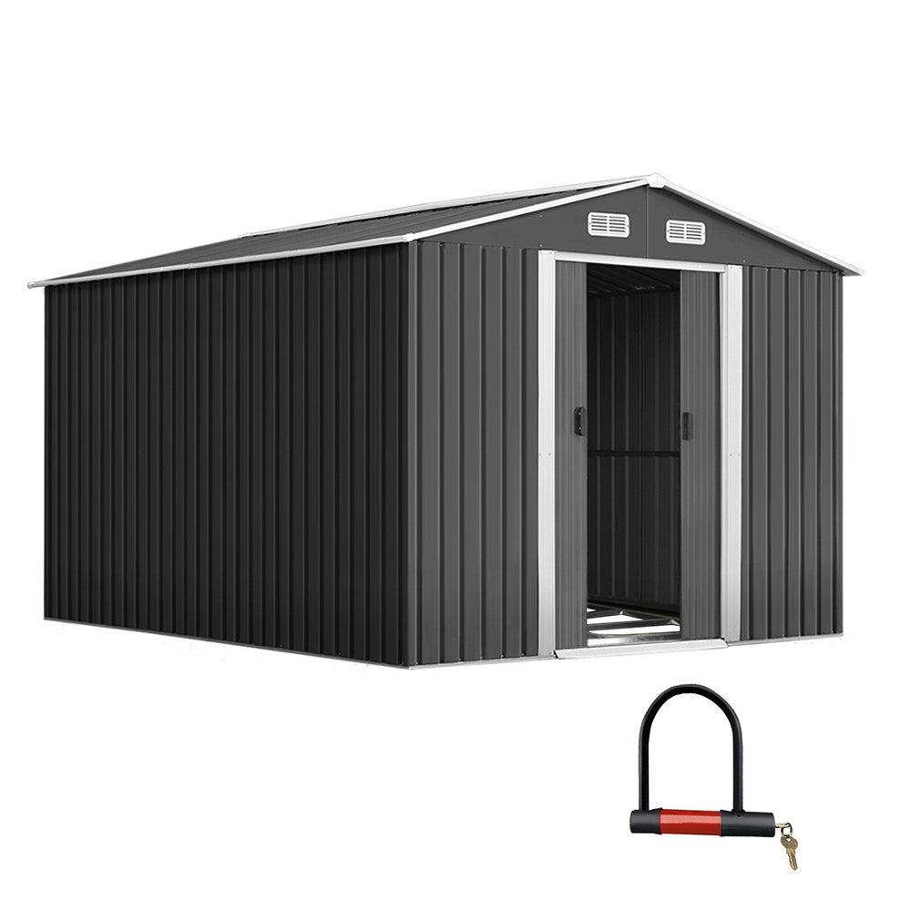 Garden Shed | 2.6x3.9M | Metal Base | Outdoor Storage Workshop | Tool Shelter | Sliding Door