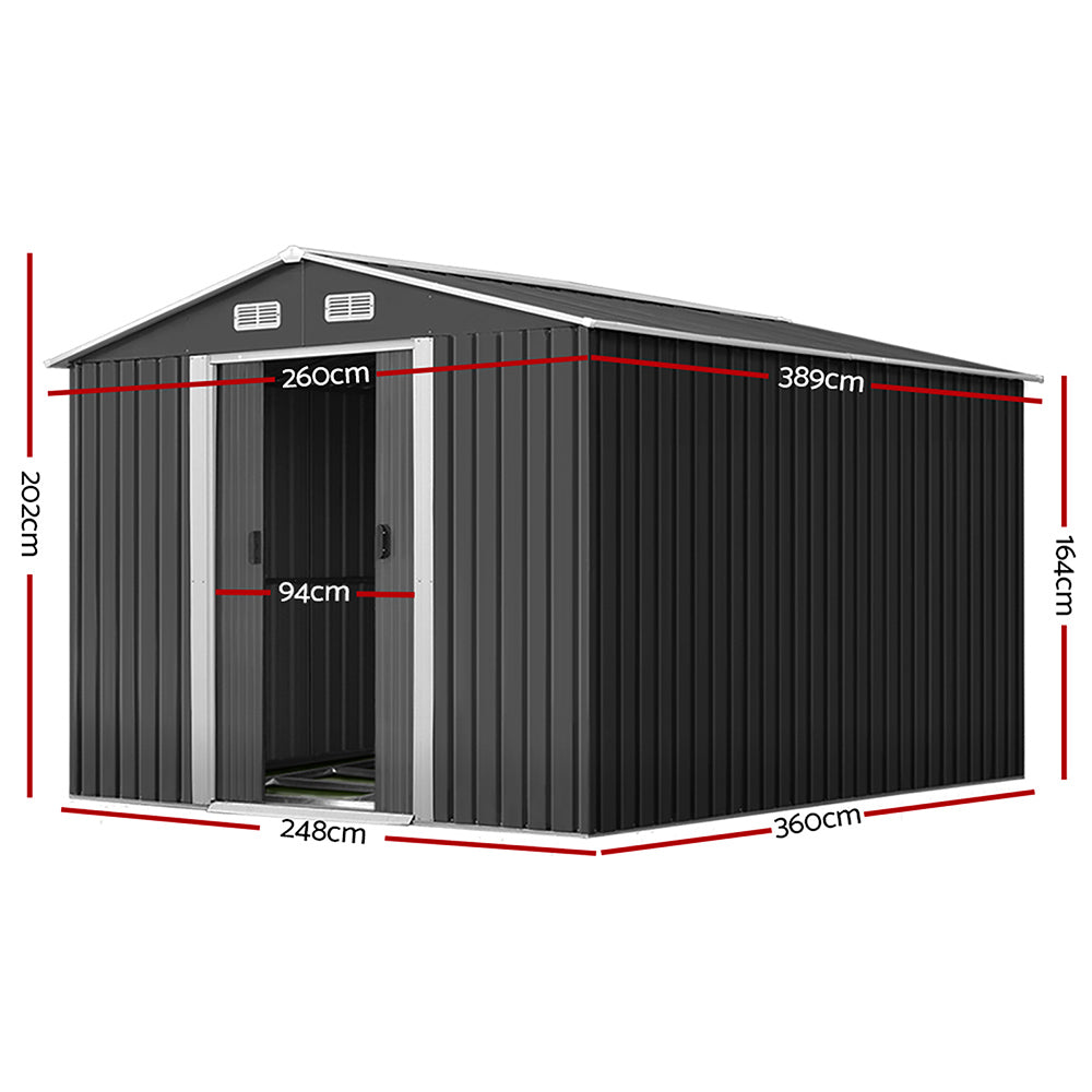 Garden Shed | 2.6x3.9M | Metal Base | Outdoor Storage Workshop | Tool Shelter | Sliding Door