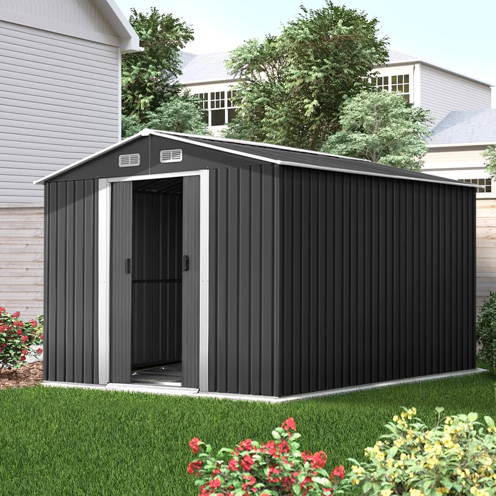 Garden Shed | 2.6x3.9M | Metal Base | Outdoor Storage Workshop | Tool Shelter | Sliding Door