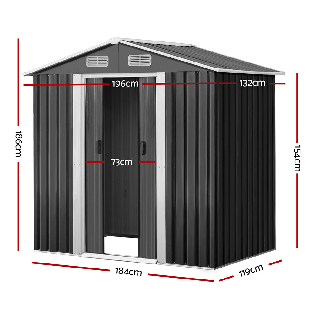 Garden Shed | 1.96x1.32M | Outdoor Storage | Tool Workshop | Metal Shelter | Sliding Door