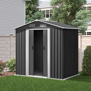 Garden Shed | 1.96x1.32M | Outdoor Storage | Tool Workshop | Metal Shelter | Sliding Door