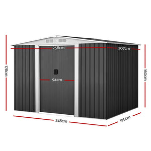 Garden Shed | 2.58x2.07M | Outdoor Storage Workshop | Metal Shelter | Sliding Door
