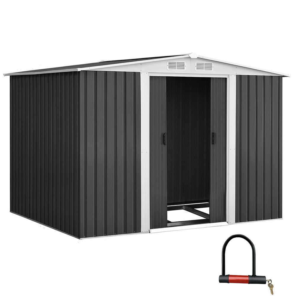 Garden Shed | 2.58x2.07M | Metal Base | Outdoor Storage | Double Door Tool Shelter