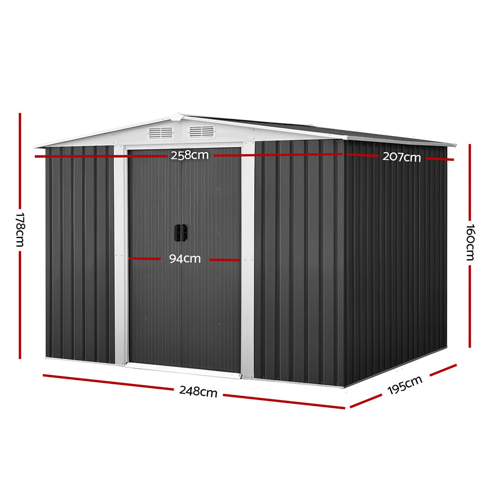 Garden Shed | 2.58x2.07M | Metal Base | Outdoor Storage | Double Door Tool Shelter