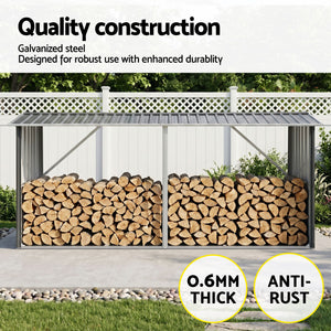 Giantz Firewood Storage Shed 334.5CM x 92CM Outdoor Log Rack Galvanised Steel Wood Holder