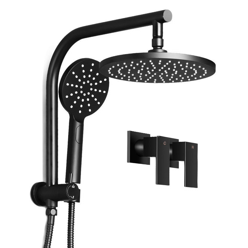 9'' Rain Shower Head Set | Handheld Round High Pressure | Twins Tap | Black