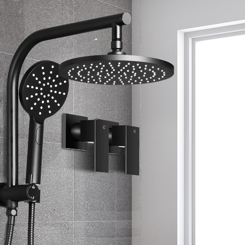 9'' Rain Shower Head Set | Handheld Round High Pressure | Twins Tap | Black
