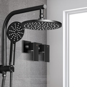 9'' Rain Shower Head Set | Handheld Round High Pressure | Twins Tap | Black