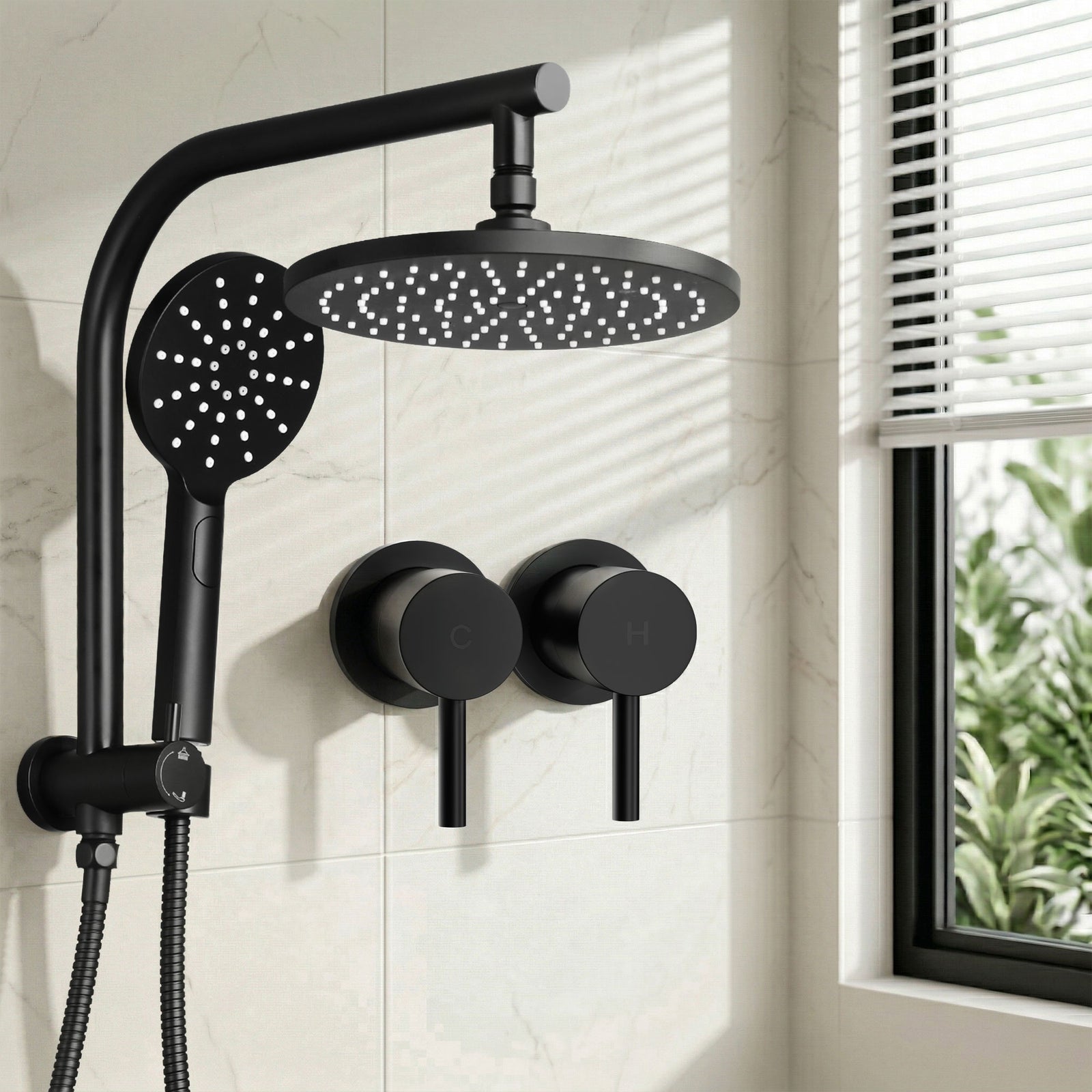 9 Inch Rain Shower Set | Round Handheld Shower & Twin Tap | Chrome