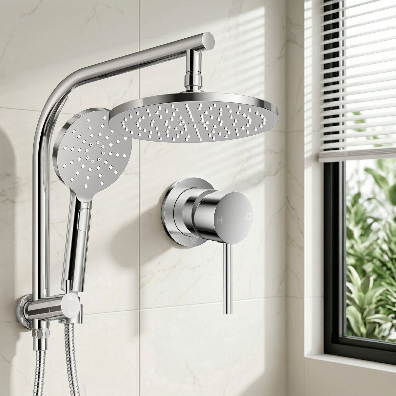 Rain Shower Head Set | 9 Inch Round Handheld Shower with Mixer Tap | Chrome