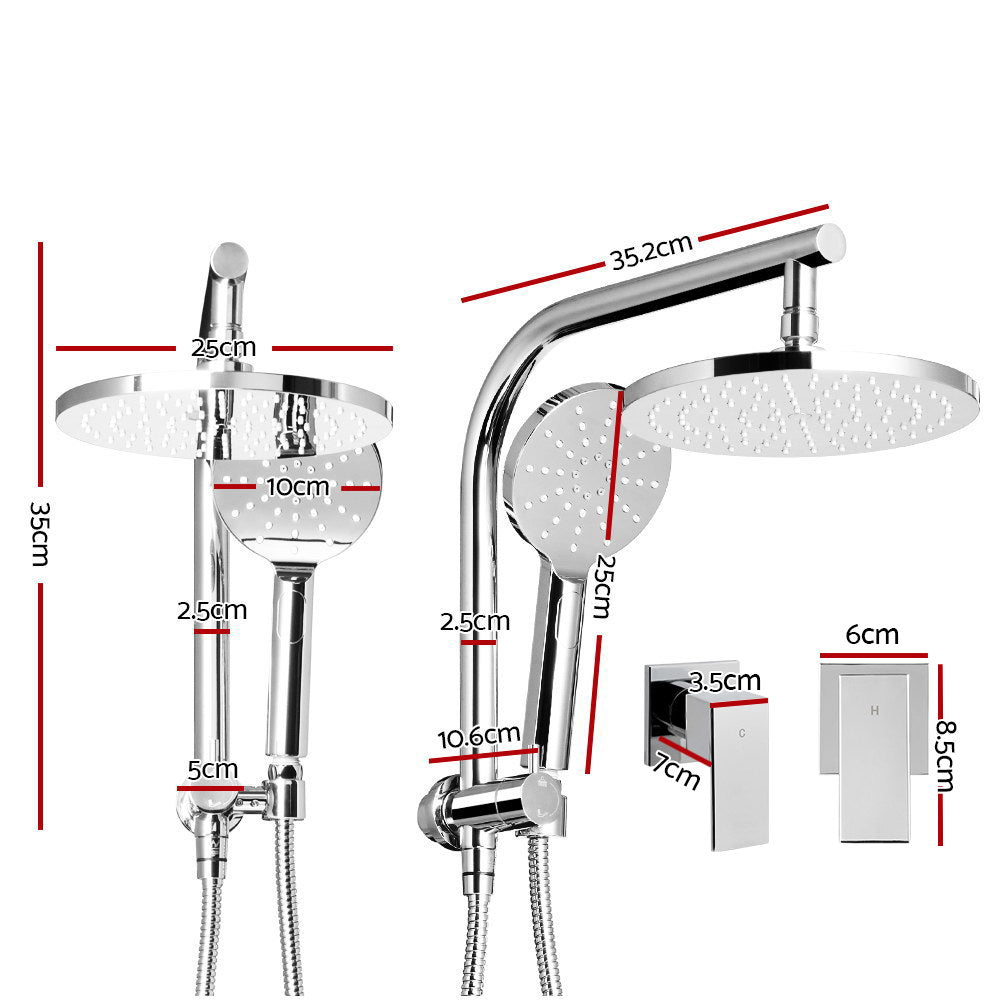 9'' Rain Shower Head Set | Handheld Round High Pressure | Twins Tap | Chrome