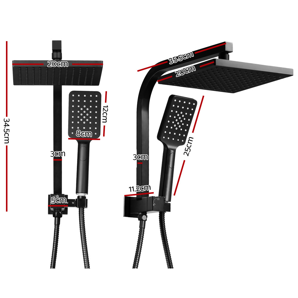 8'' Rain Shower Head Set | Handheld | Square | High Pressure | Black