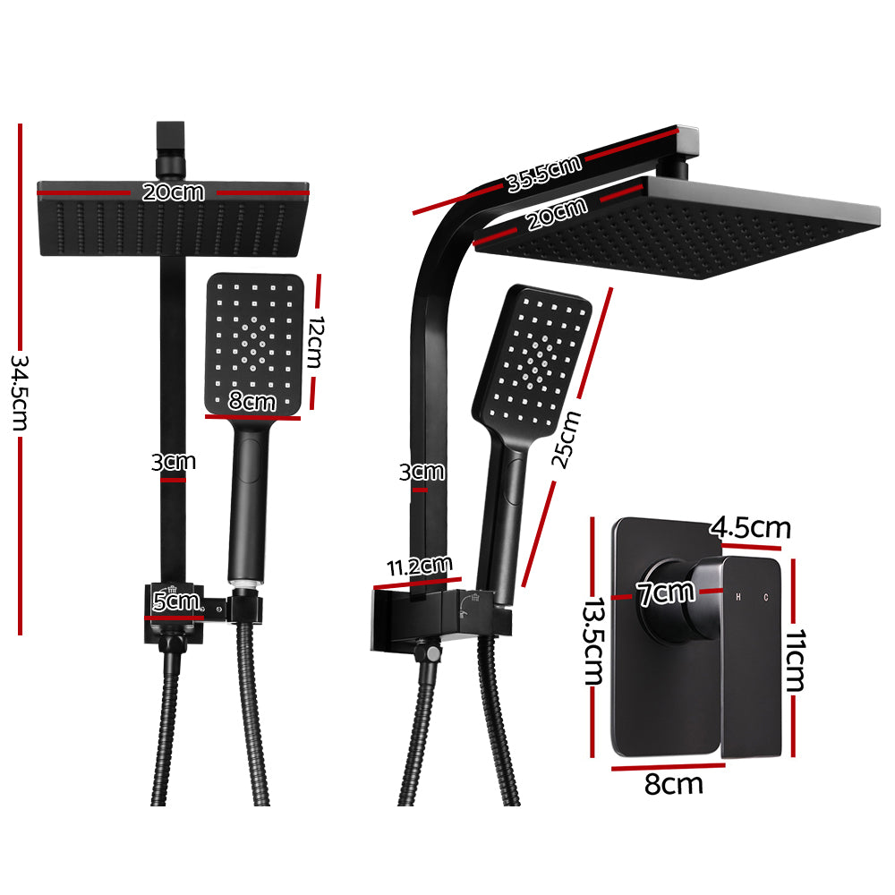 8'' Rain Shower Head Set | Handheld Round High Pressure | Mixer Tap | Black
