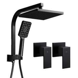 8'' Rain Shower Head Set | Handheld Round High Pressure | Twins Tap | Black