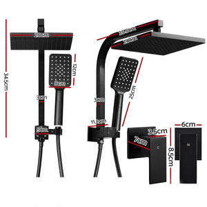 8'' Rain Shower Head Set | Handheld Round High Pressure | Twins Tap | Black