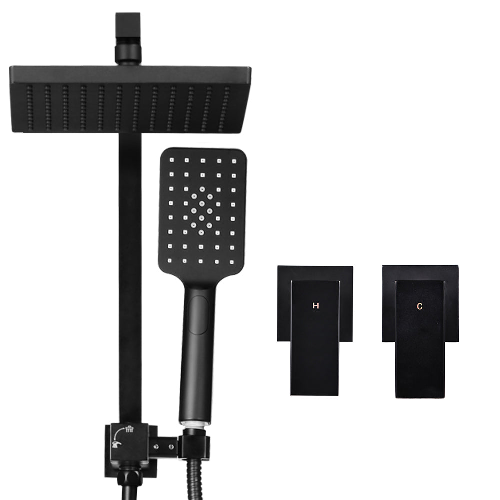 8'' Rain Shower Head Set | Handheld Round High Pressure | Twins Tap | Black