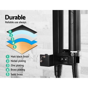 8'' Rain Shower Head Set | Handheld Round High Pressure | Twins Tap | Black