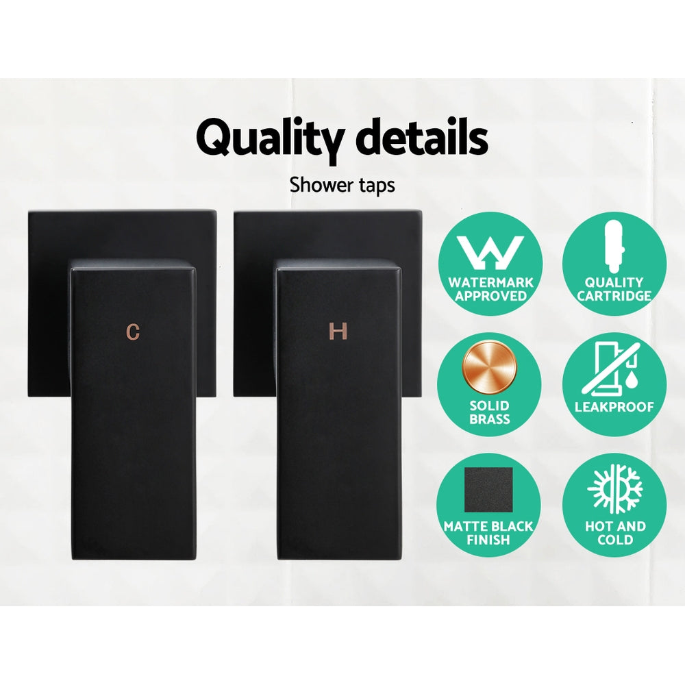 8'' Rain Shower Head Set | Handheld Round High Pressure | Twins Tap | Black