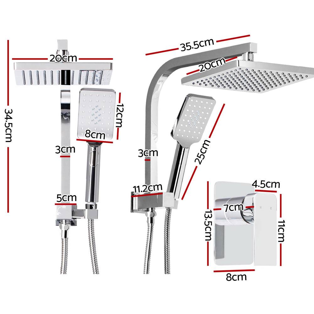 8'' Rain Shower Head Set | Handheld Round High Pressure | Mixer Tap | Chrome