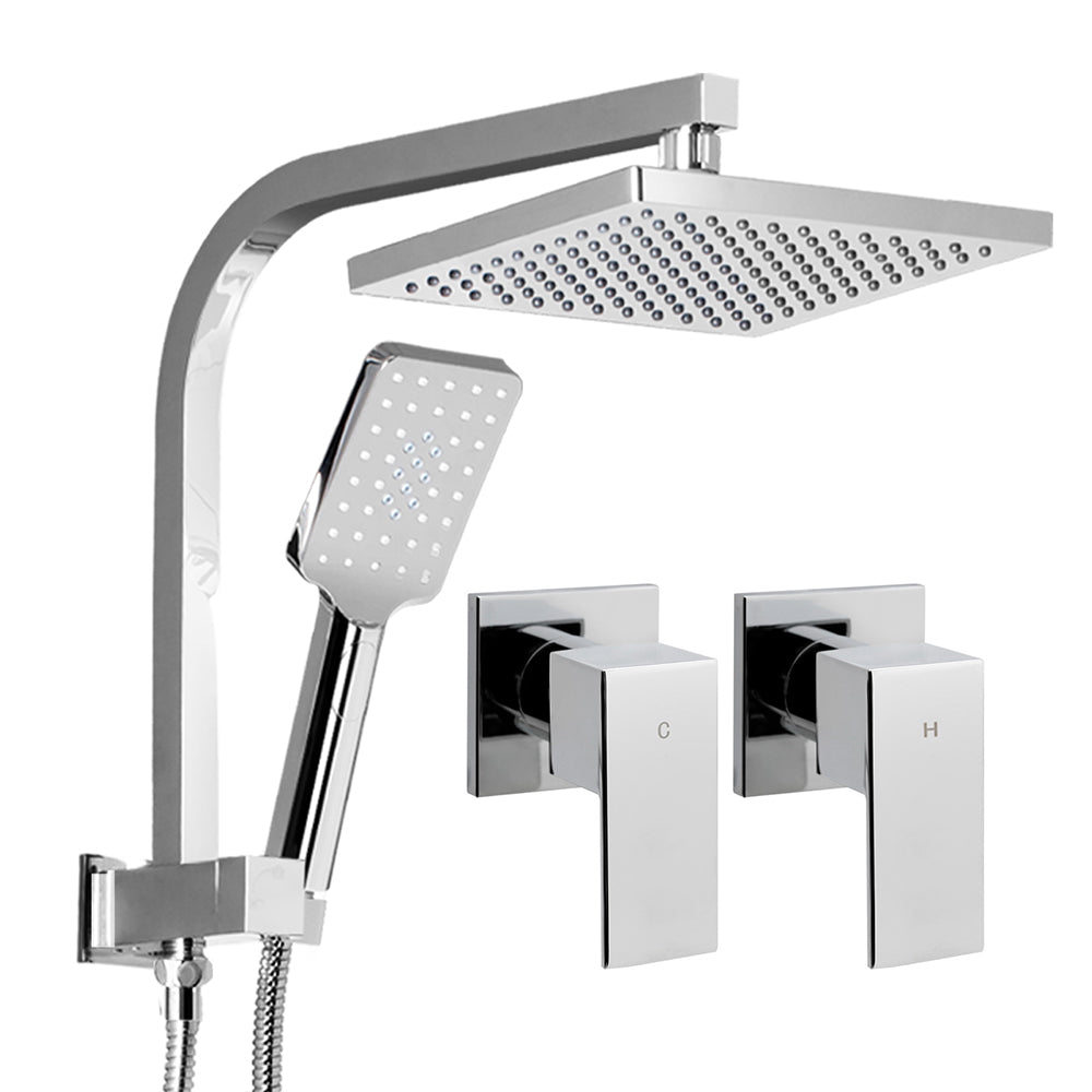 8'' Rain Shower Head Set | Handheld Round High Pressure | Twins Tap | Chrome
