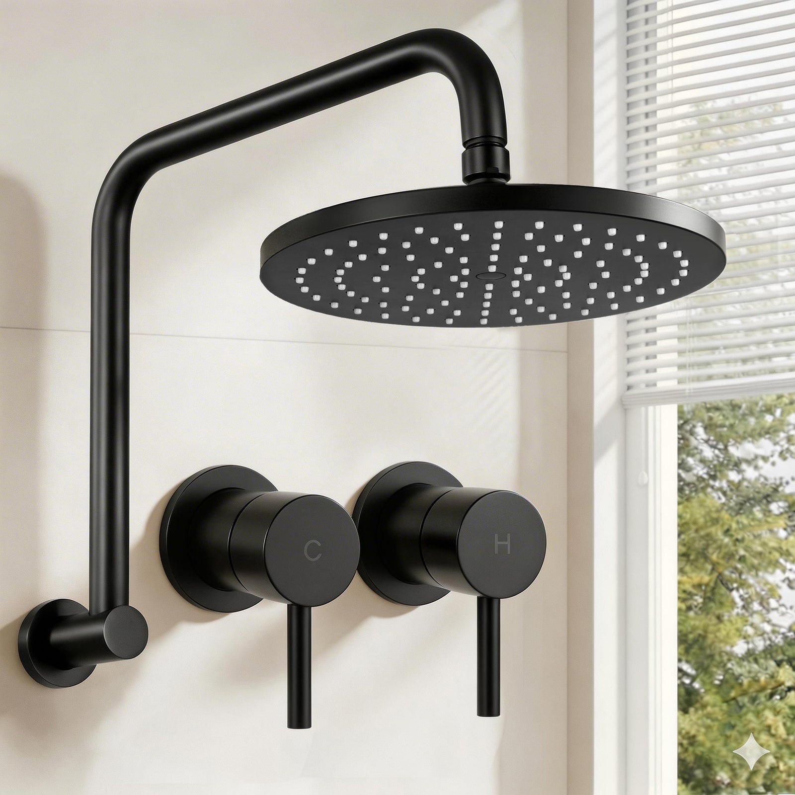 Rain Shower Head | 9 Inch Overhead Swivel Shower with Twin Swivel Tap