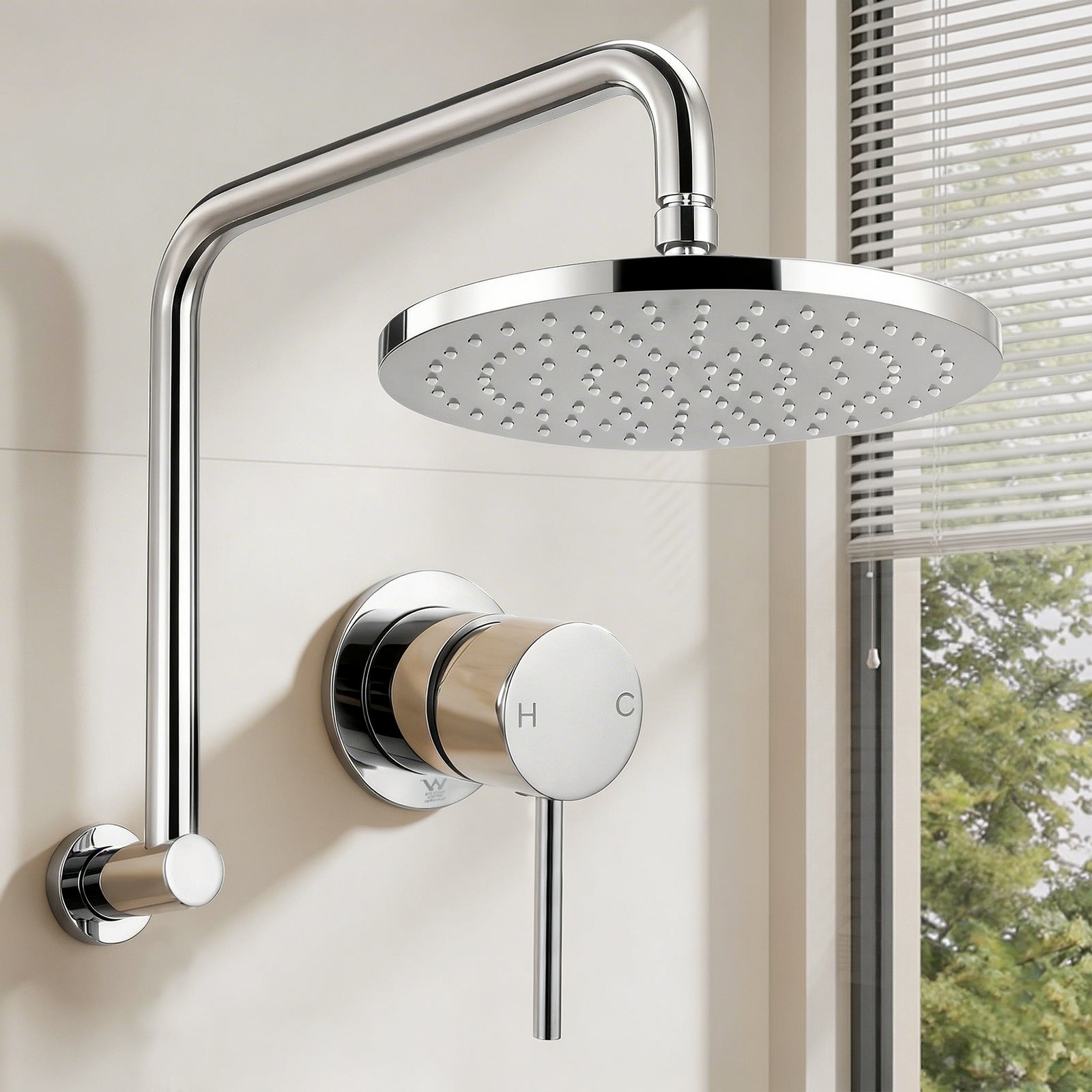 Rain Shower Head | 9 Inch Overhead Swivel Shower with Wall Mixer | Silver