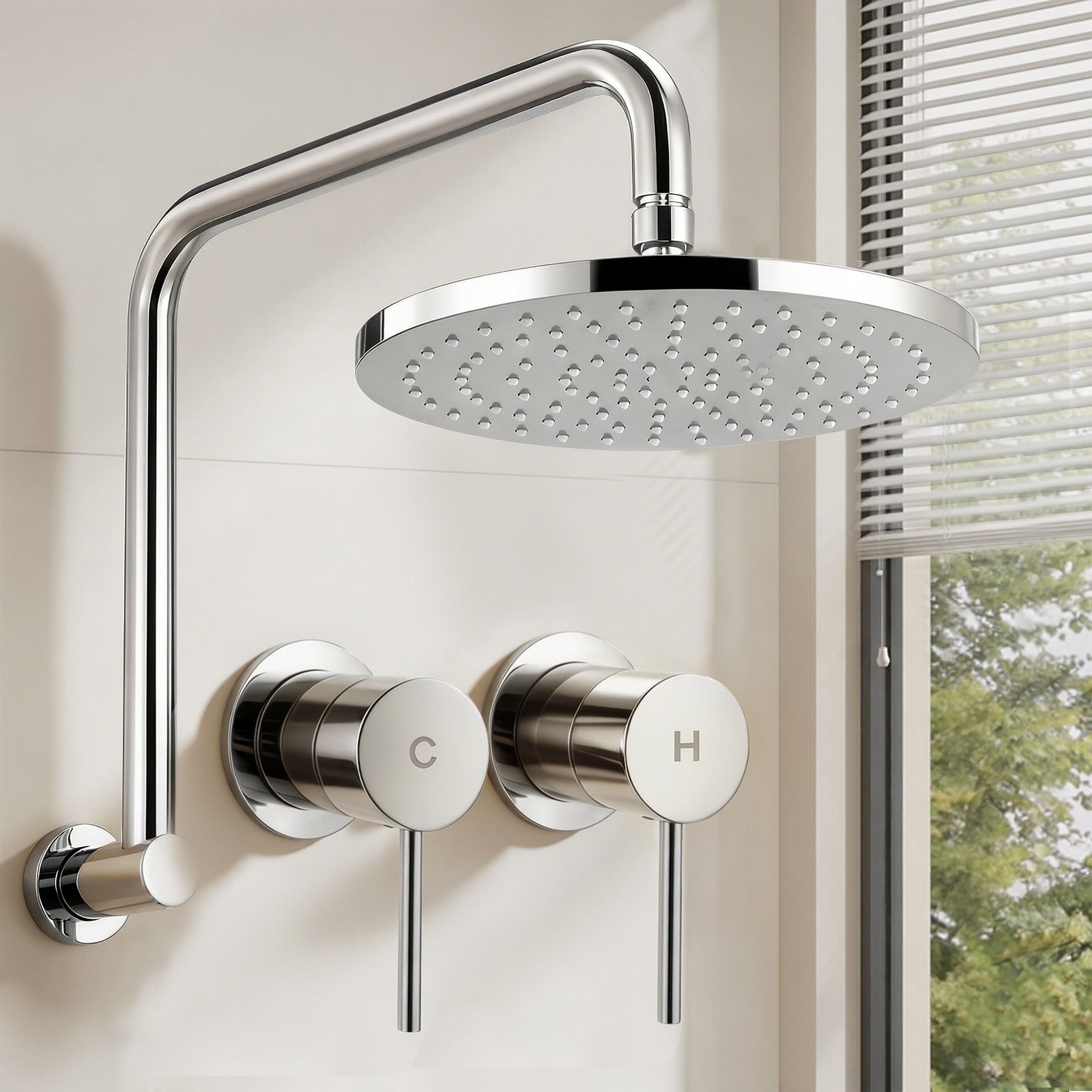 Rain Shower Head | 9 Inch Overhead Swivel Shower with Twin Swivel Tap | Silver